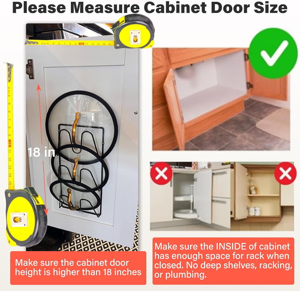 Pot Lid Organizer Rack 2 Pack 6 Tier Adhesive Wall Mounted Storage Black