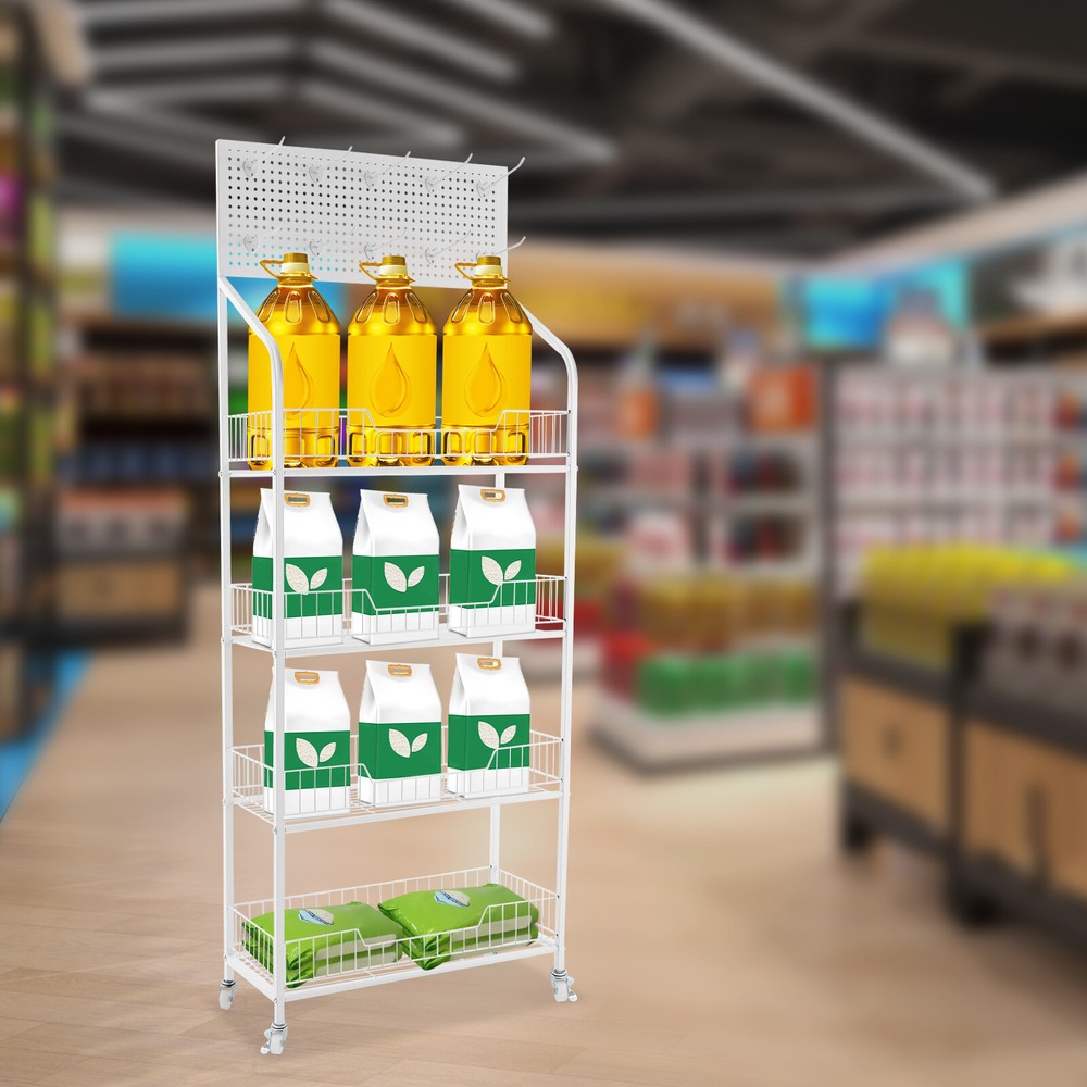 4-Tier Movable Retail Display Cases Snack Display Rack for Stores/Market/Office