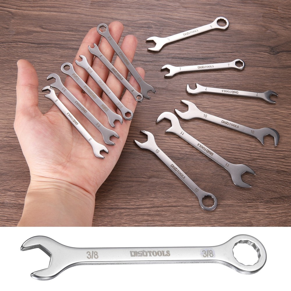 Thin Combination Wrench 3/8" with 12-Point Ended 15°Angled Open End