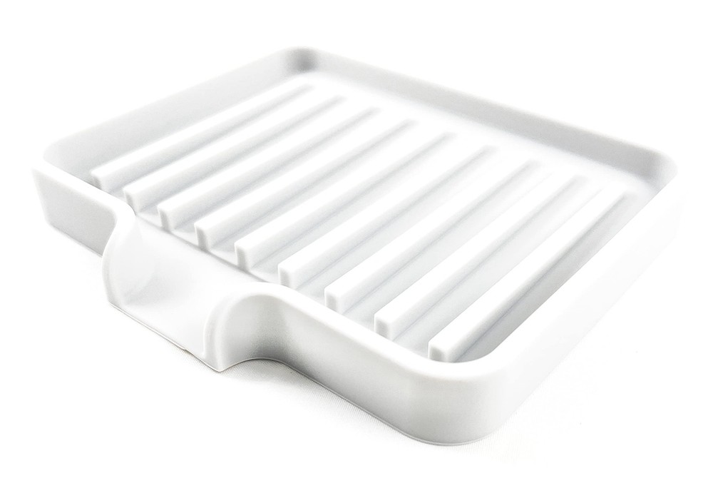 Silicone Soap Dish Tray and Sponge Holder with Drain Chute, Rectangular, Kitc...