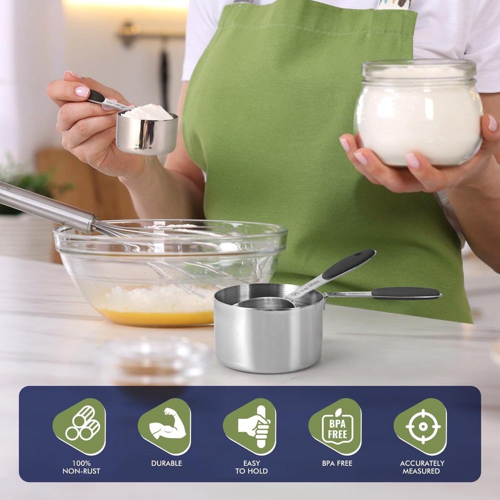 Measuring Cups And Spoons Set 10 Pc, Kitchen Essentials, Dishwasher Safe,Black