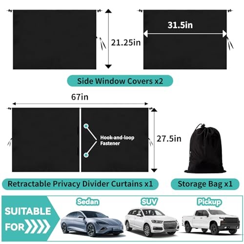 4 Pcs Lager Double Layer Thickened Car Curtains Set, 98% Light Large 4 PCS