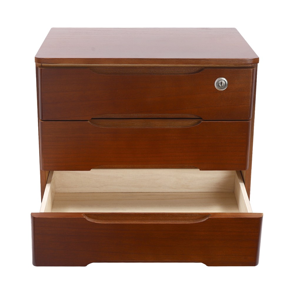 3-Tier File Cabinet Organizer Walnut Desktop Storage Box with Lockable 3 Drawers