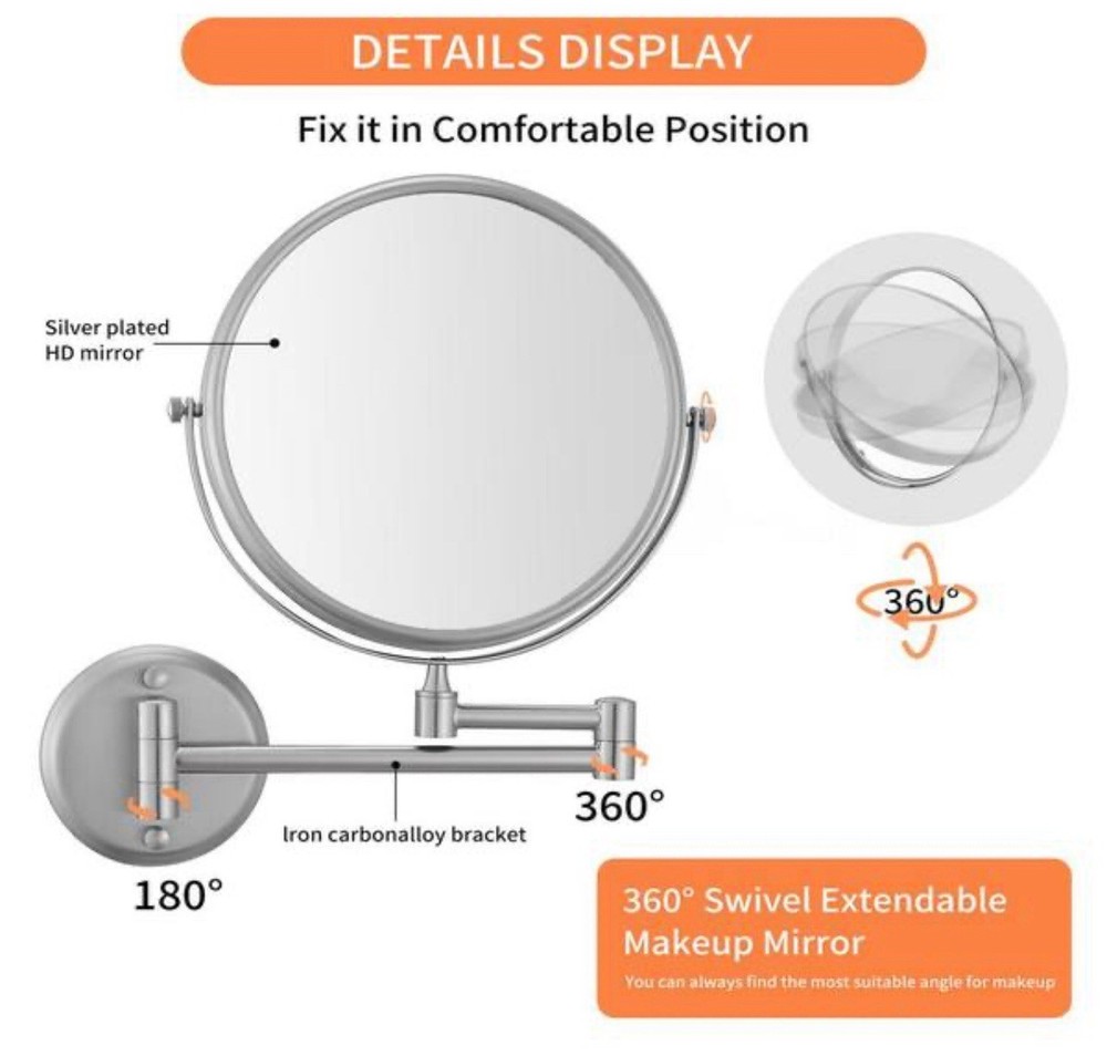 BWE 8” Telescopic Wall Mounted Double Sided Magnifying Mirror Nickel