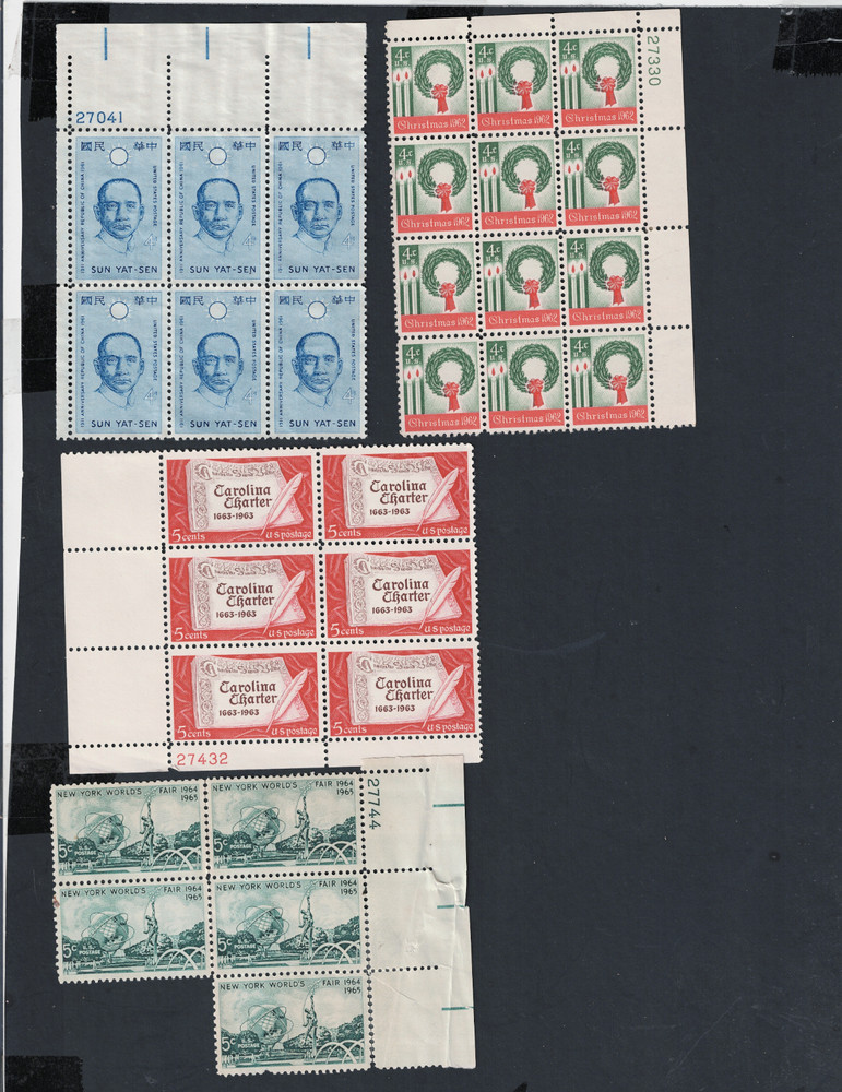 1961-63 COMMEMORATIVE PLATE BLOCKS MNH