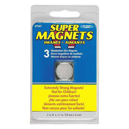 Disc Magnet, Neodymium, 6 Lb. Pull, Pk3,  7047