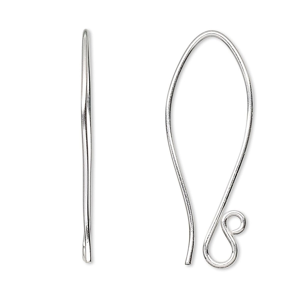 Ear Wire, 1 Pair Sterling Silver 19 Gauge 35mm Folded Fishhook with Loop