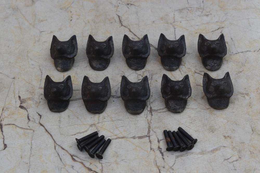 10pcs Vintage Cast Iron fox Shape Door Knobs Drawer Cabinet Handles Knobs Pulls