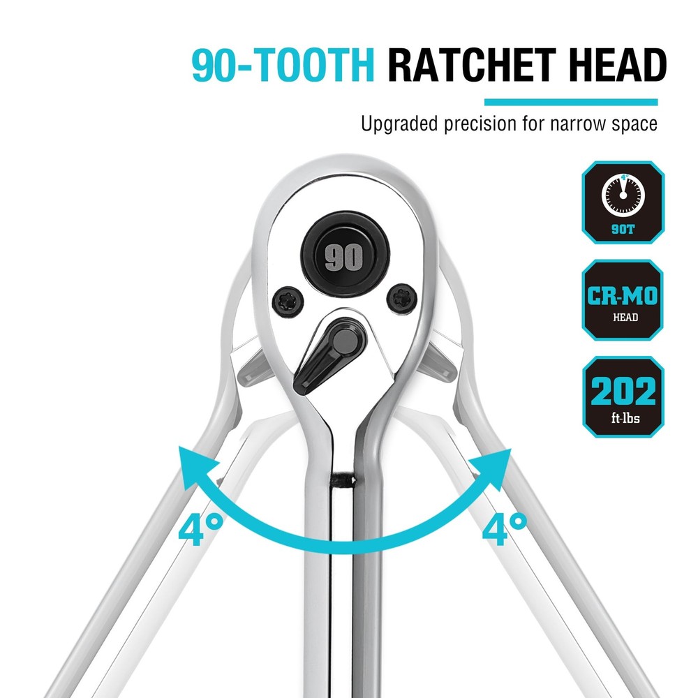 DURATECH 3/8-Inch Drive Extendable Ratchet, 90-Tooth 3/8", Chrome