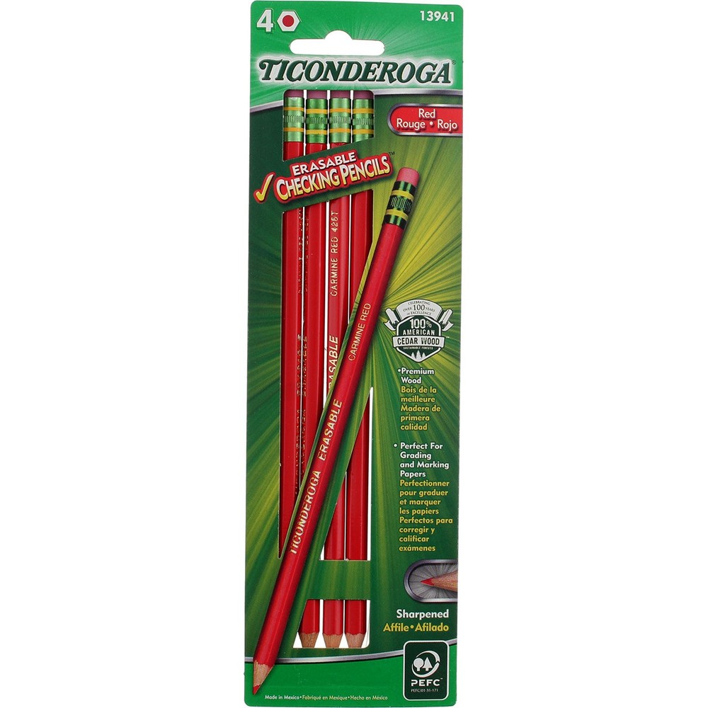 2 Pack Ticonderoga Erasable Checking Pencil, Red, 4 Ct