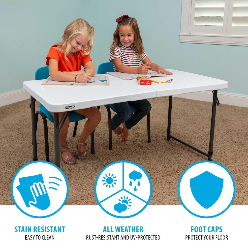 Lifetime Adjustable Height Leg Table 4428 White 4' Fold-in-Half Folding Table