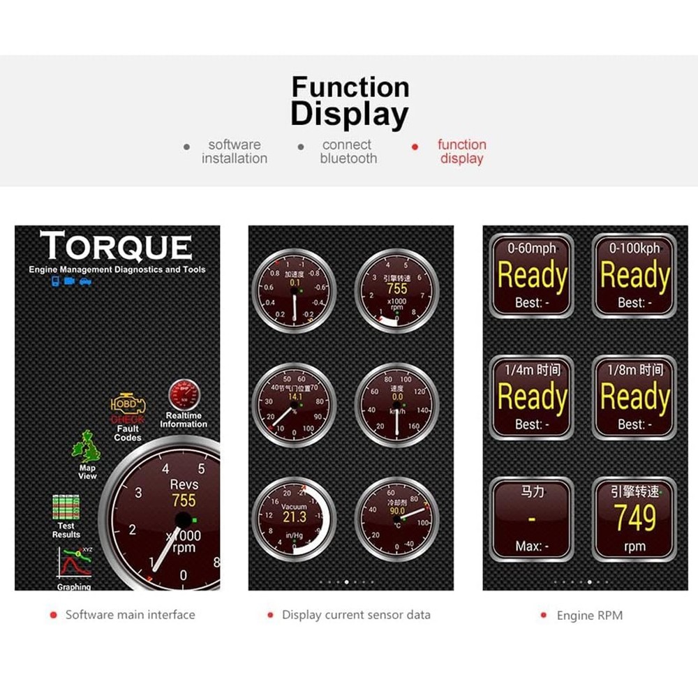 Bluetooth OBD2 OBDII Car Diagnostic Scanner Auto Fault Code Reader Tool ELM327