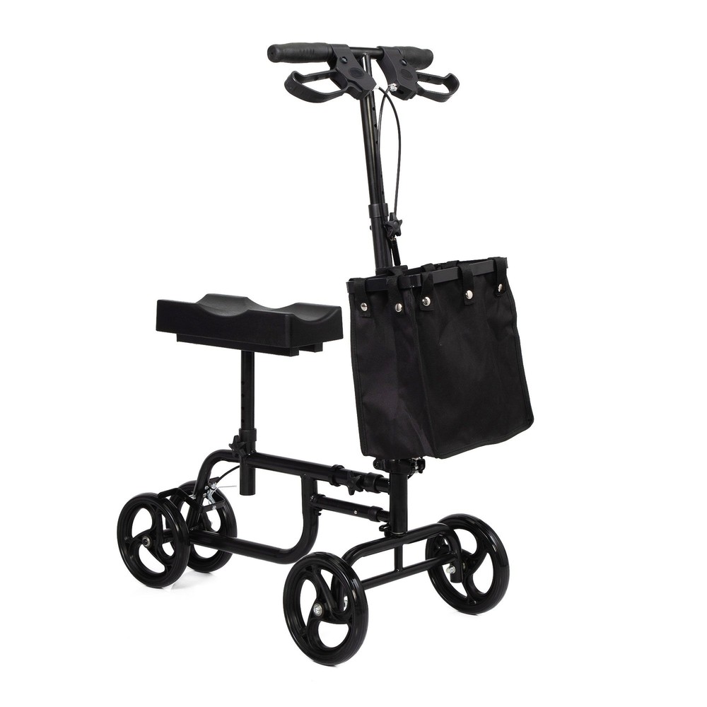 Folding Knee Scooter, Steerable Leg Walker with Bag and Dual Braking System