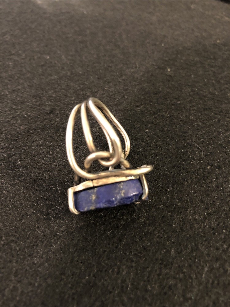 Lapis Raw Set In Free Form SS925 Sz 8