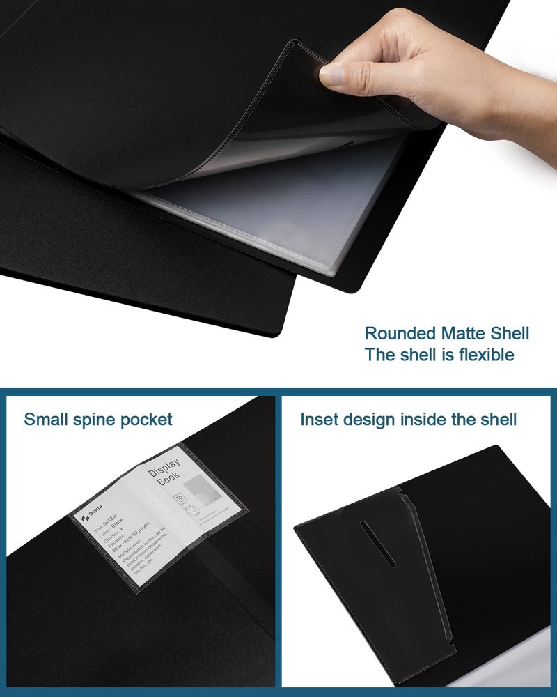Folder with Plastic Sleeves 4 Pack 9"x12" Black Portfolio Folder for Artwork ...