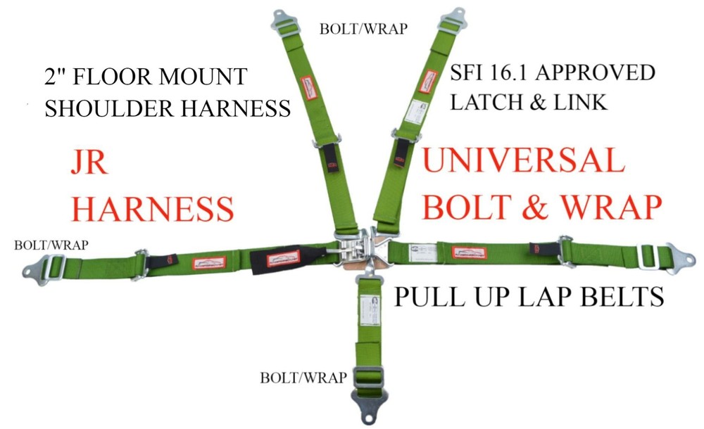 UNIVERSAL QUARTER MIDGET 5 POINT RACE HARNESS WRAP / BOLT LIME GREEN