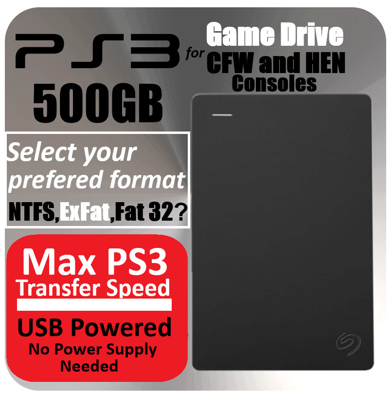 PS3 External Hard Drive 500GB for Custom Firmware & HEN Select format