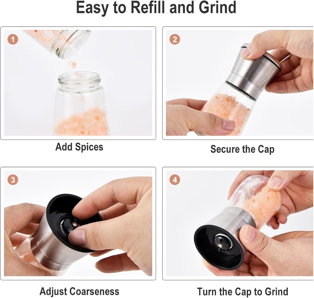 Manual Pepper Grinder Mill with Adjustable Coarseness - 6 oz Glass