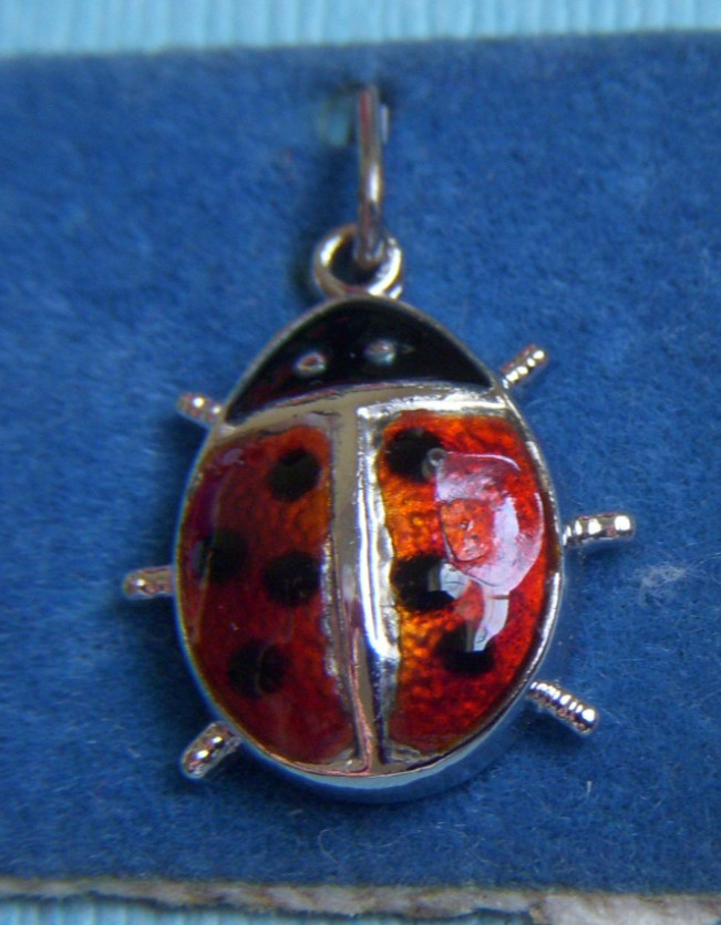 Vintage enamel ladybug sterling charm
