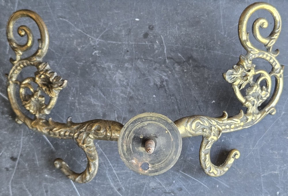 Pair of Solid Brass Hall Tree Double Hooks Architectural Salvage Coat & Hat Hook