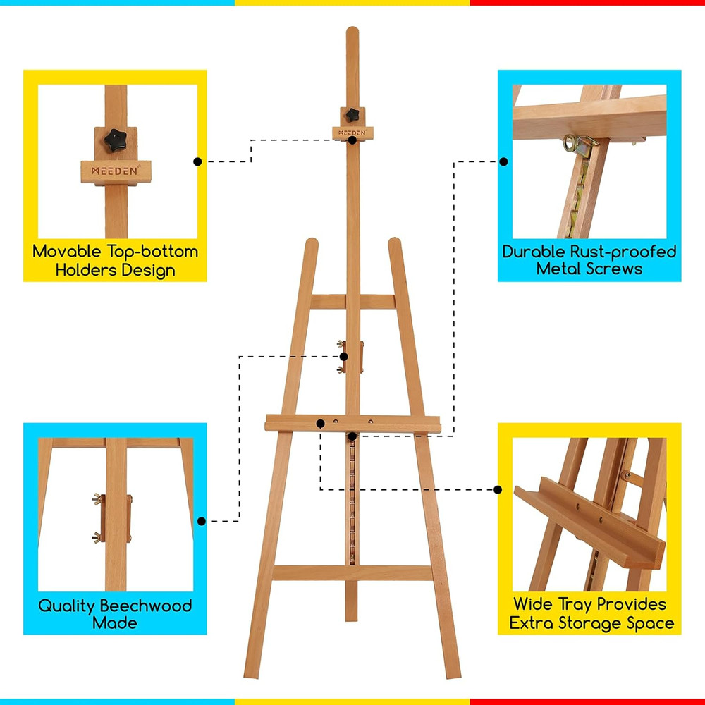 Adjustable Wooden Easel Stand for Painting, Solid Beech, Holds 43" Canvas