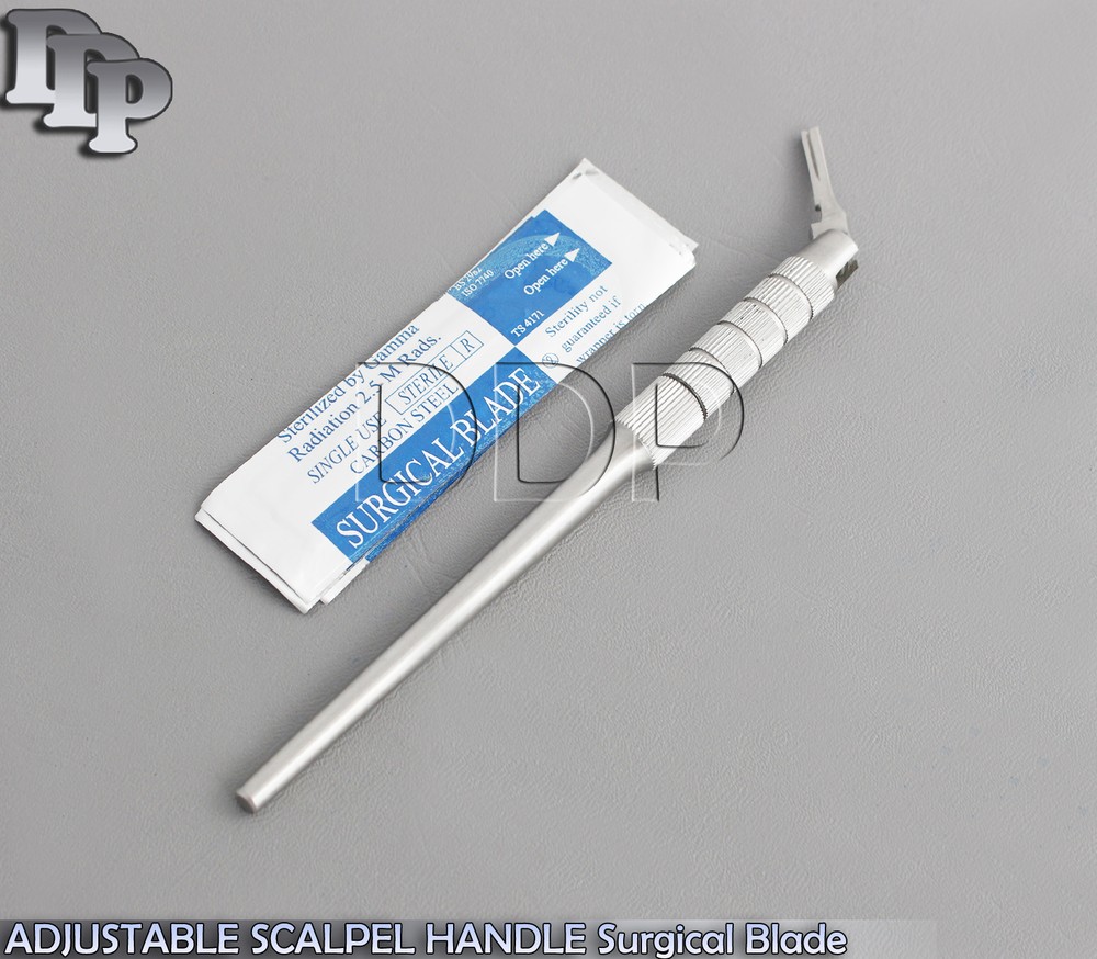 ROUND PATTERN ADJUSTABLE 7 WAYS SCALPEL HANDLE #4+10 STERILE SURGICAL BLADES #22