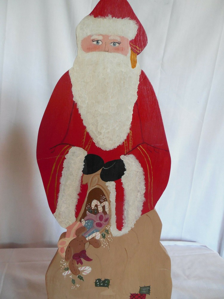 Hand painted folk art wood Santa pull toy
