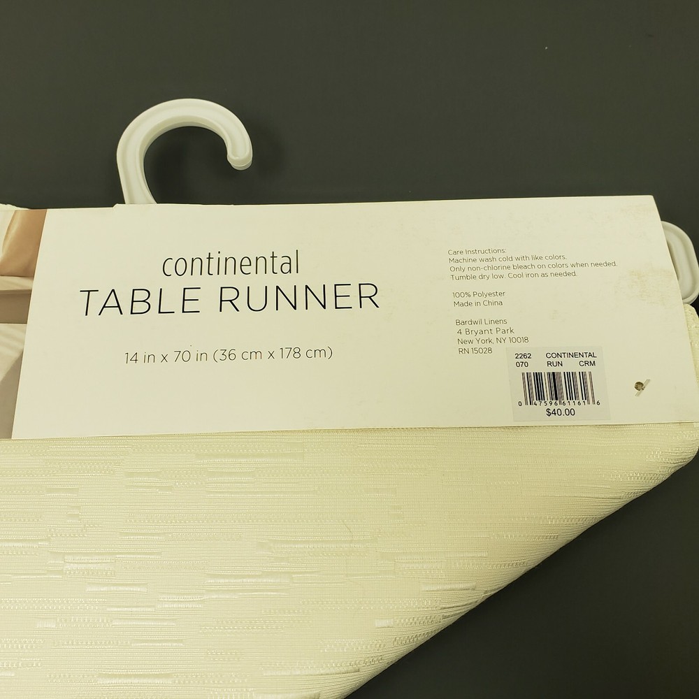Cream Continental Collection Table Runner Bardwil Linens 14"x70" 100% Polyester