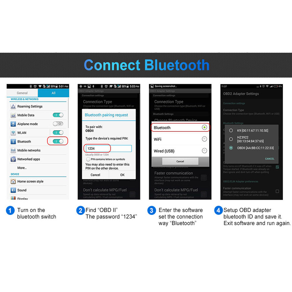 ELM327 OBD2 Code Reader Bluetooth Auto Interface Adapter Diagnostic for android