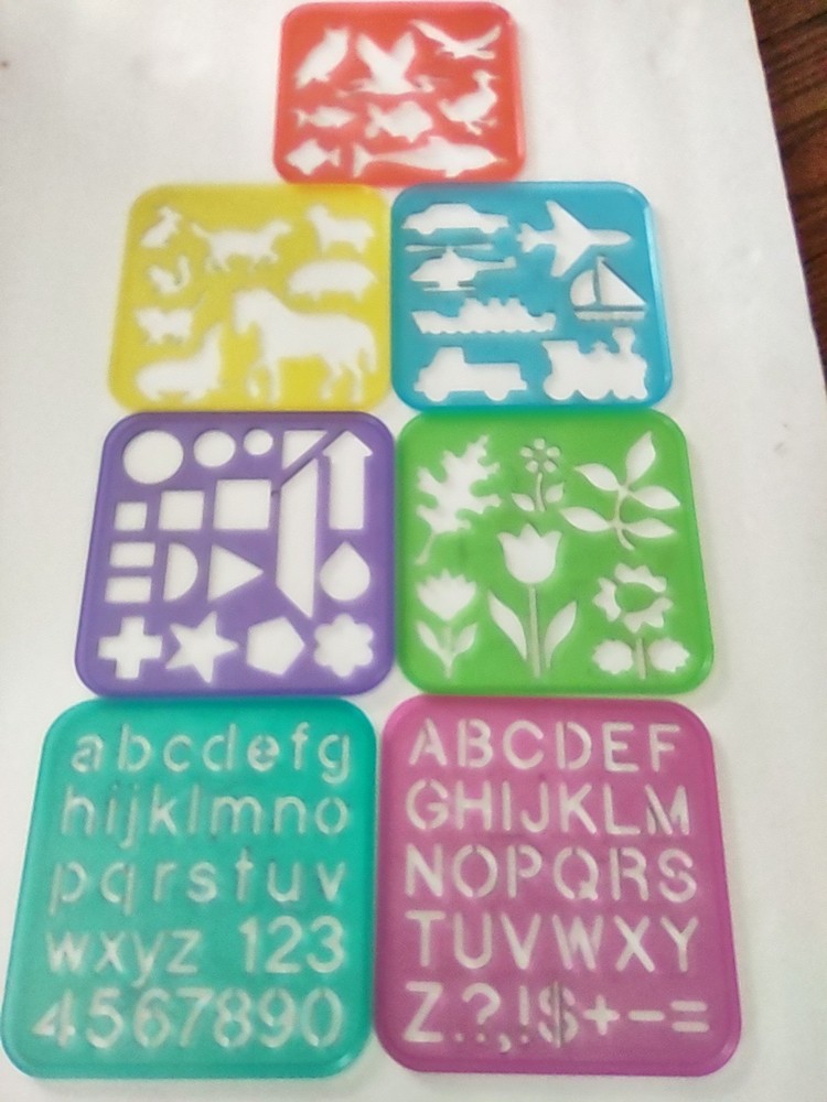 Vintage Tuppertoys Stencil Art Set 7 Pcs Tupperware Stackable animals ABC Flower