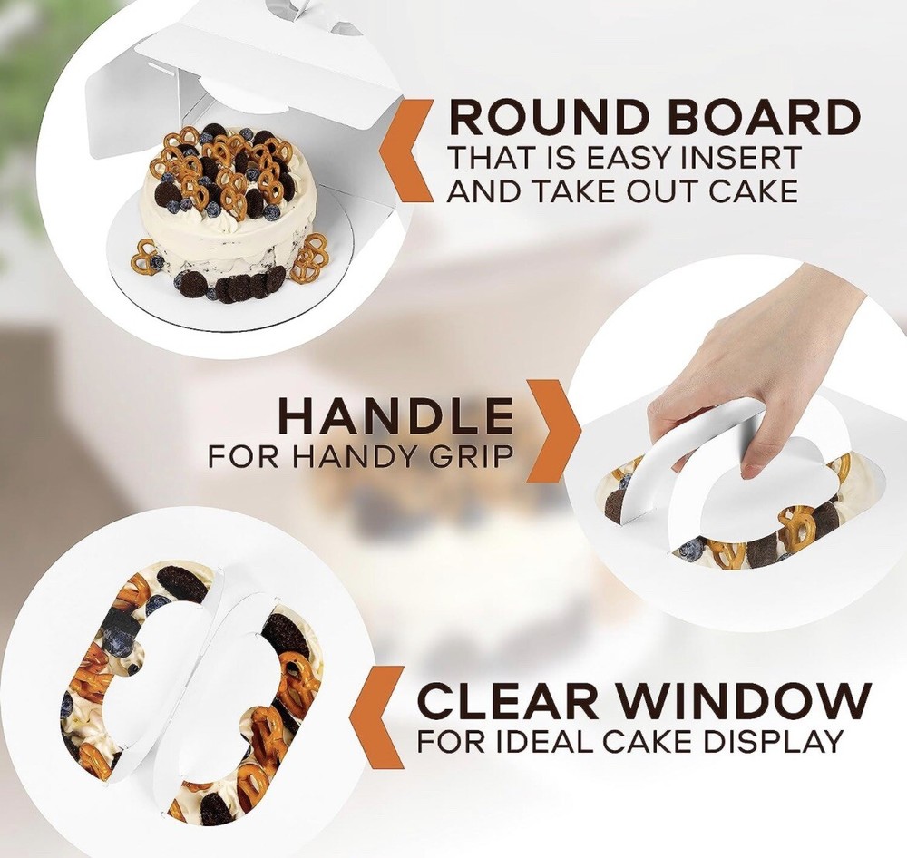 Cake Boxes with Window, 10" X 10" X 5", Easy Assembly, 10 PCS White