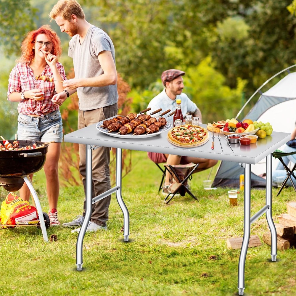 Folding Stainless Steel Table, Portable Workbench for Kitchen with Undershelf