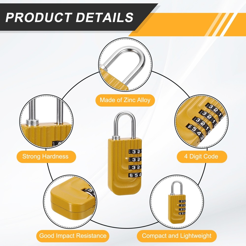 Resettable 4 Digit Combination Lock Code Padlock, Yellow (73 x 28mm)