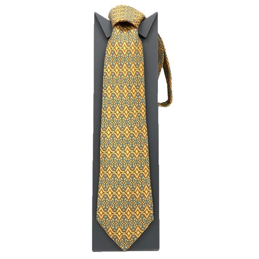 HERMES Tie Chain Pattern Yellow Excellent Condition aq12034