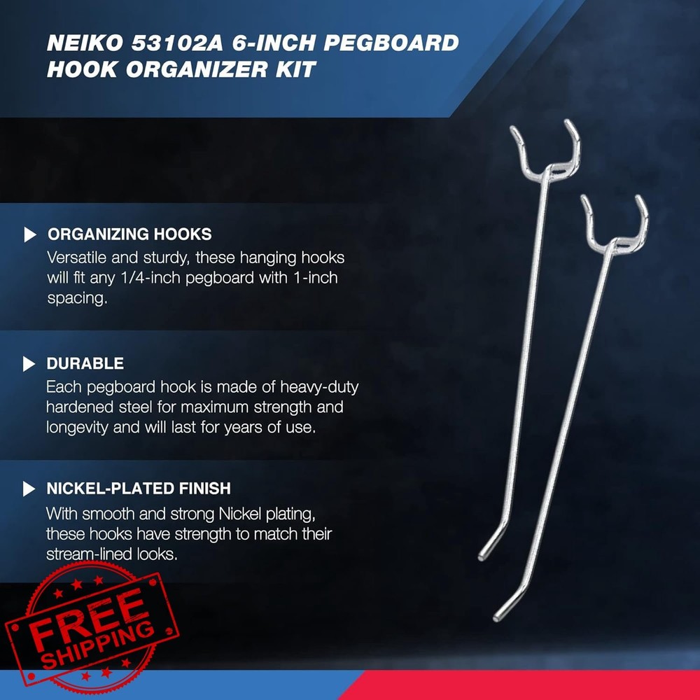 Neiko 50pc 6" Pegboard Hooks Organizer Kit Garage Tool Storage