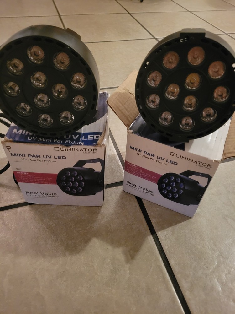 Eliminator Mini Par UV + WHITE LED Effect Par Lights (2 Pack)