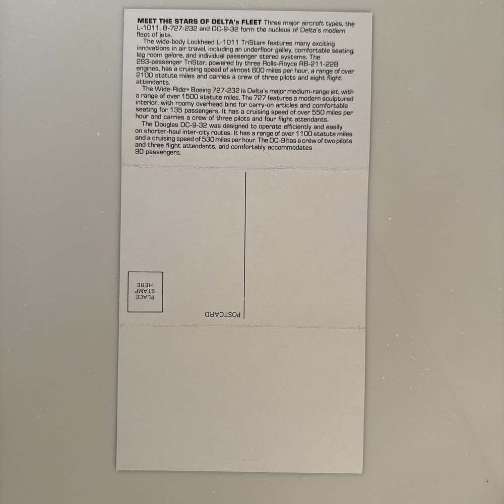 Vintage Delta Air Lines System Route Map Fold-Out + Post Cards