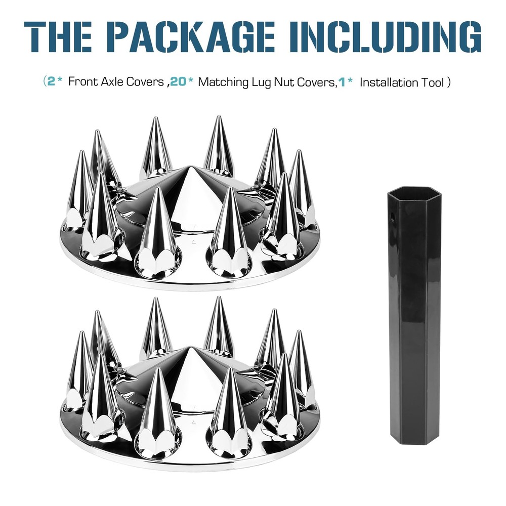 ABS Chrome Plastic Front Axle Cover Kit 2x (Spiked), Silver