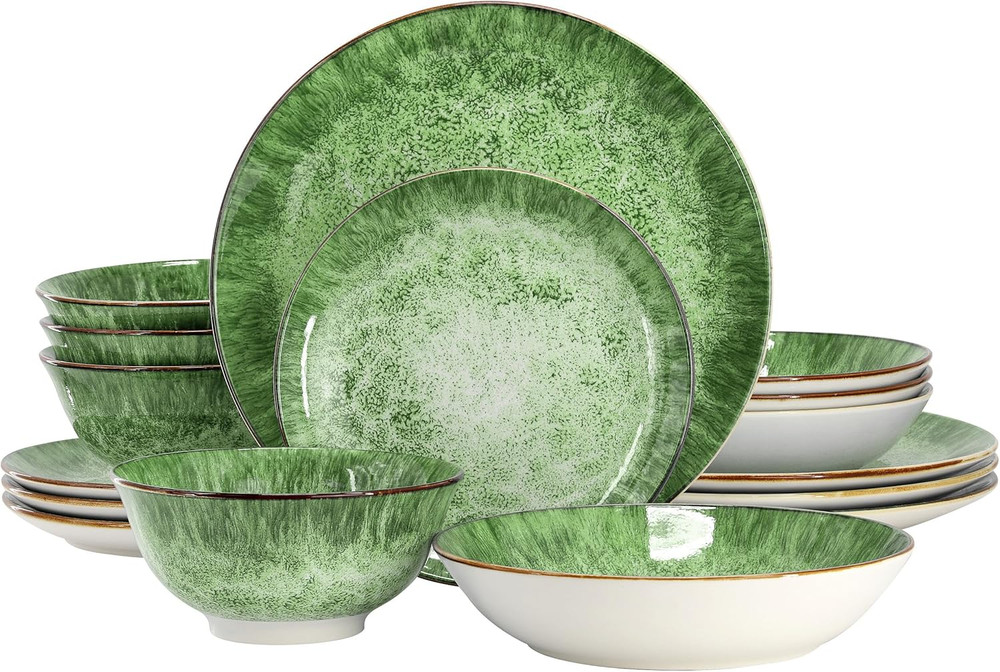 Oceanus 16 Piece round Shape Porcelain Double Bowl Dinnerware Set, Tableware Set