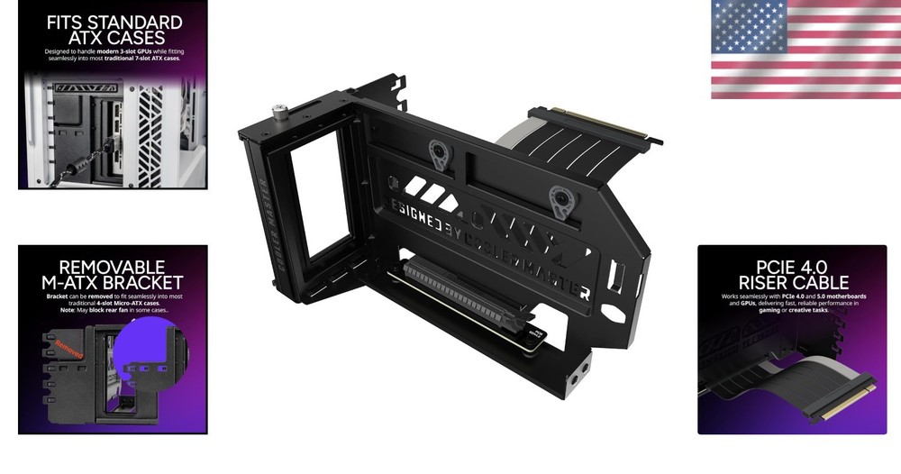Adjustable Vertical GPU Card Holder Kit V3 with PCI-E Riser Cable for Any Case