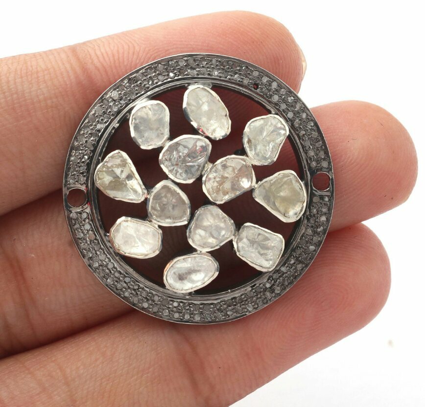 Double Connector Rosecut Diamond Round Connector 925 Silver Diamond Findings.