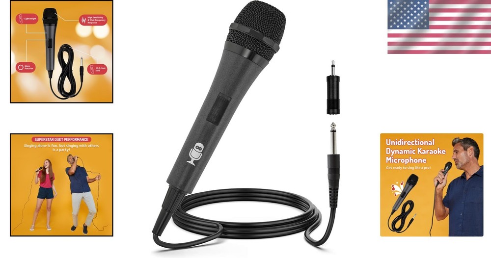 Unidirectional Dynamic Karaoke Microphone – 10.5ft Cord, Mute Function, Black