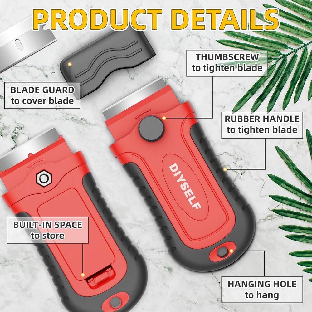 1Razor Blade Scraper with 15 Extra Blades, 1 Pack, Red Scraping Tool