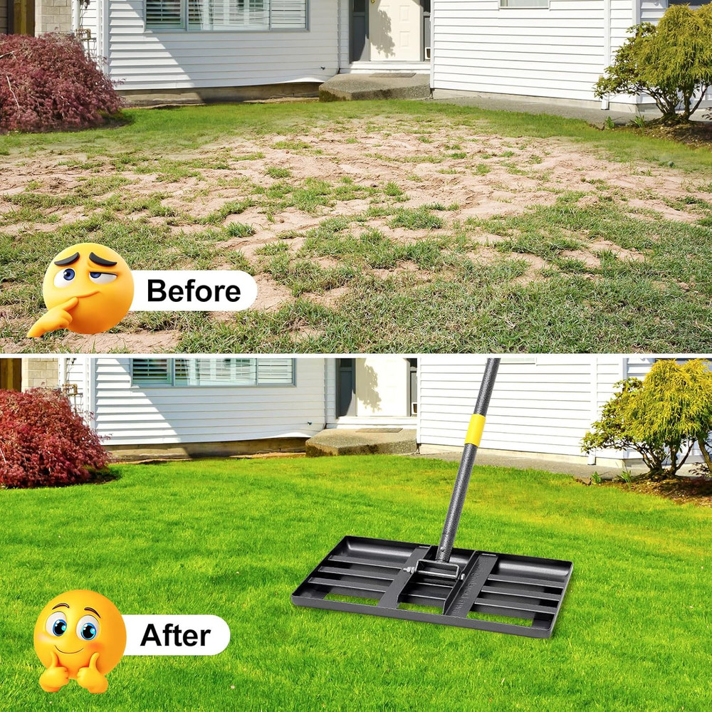 Lawn Leveling Rake, 60 Inch Adjustable Long Handle Leveling Rake, Black Heavy Du