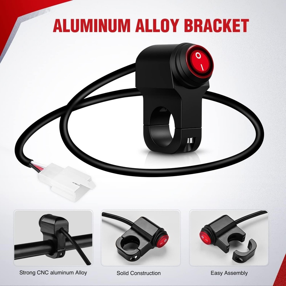 Universal Fit 12V ATV Light Switch - Waterproof Push Button with 3 PIN Connector