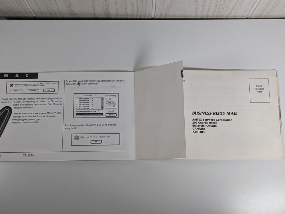 Solid State VideoGame Pinball Tristan (Amtex 1991) Manual & 2 Quick Start Sheets
