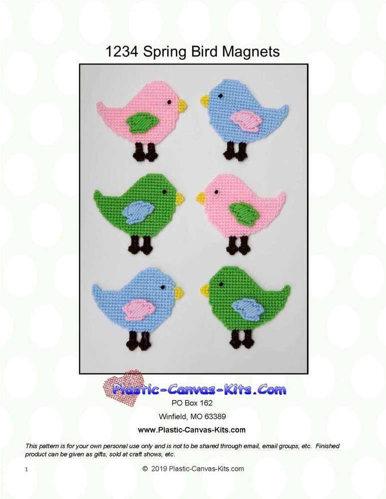 Spring Bird Magnets- Plastic Canvas Pattern or Kit