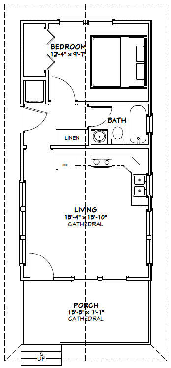 16x32 Tiny House -- 511 sq ft -- PDF Floor Plan -- Model 2F