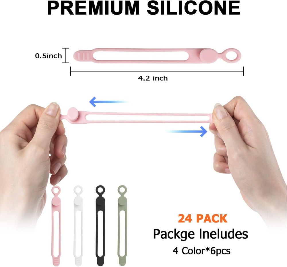 Silicone Cable Organizer Straps – 24PCS Reusable Wire Ties