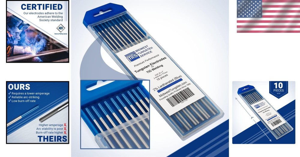 Welding Tungsten Electrodes 10-Pack Blue - 2% Lanthanated